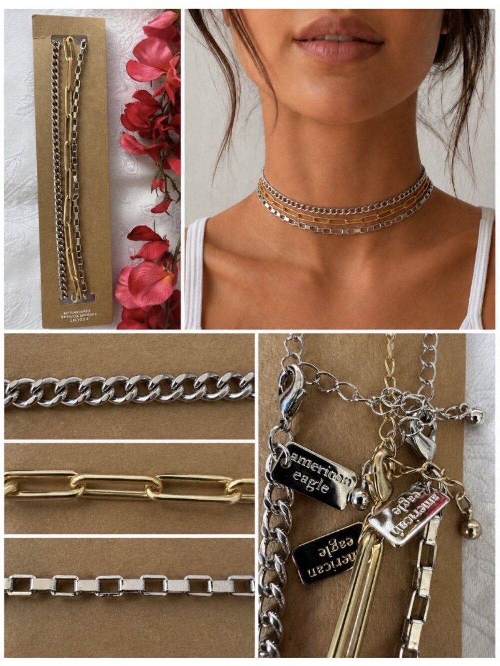 American Eagle Gold Tone 16.5" Long 3 Chain Horseshoe Statement Necklace NEW